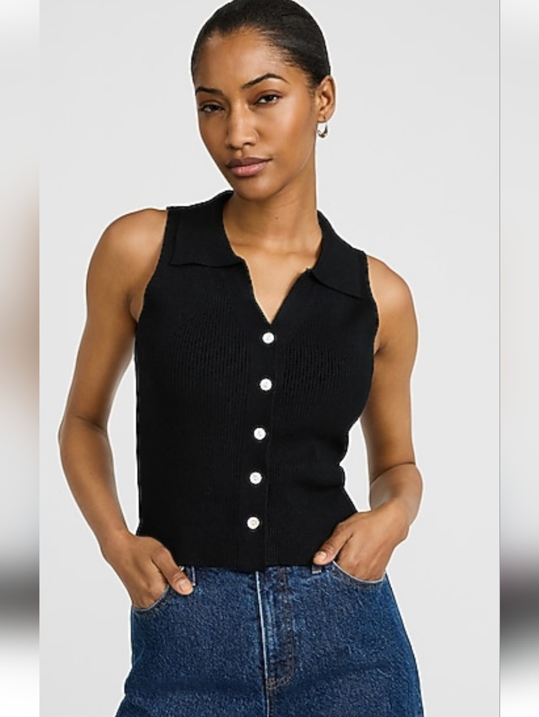 Express Ribbed Collared Button Front Sweater Vest
